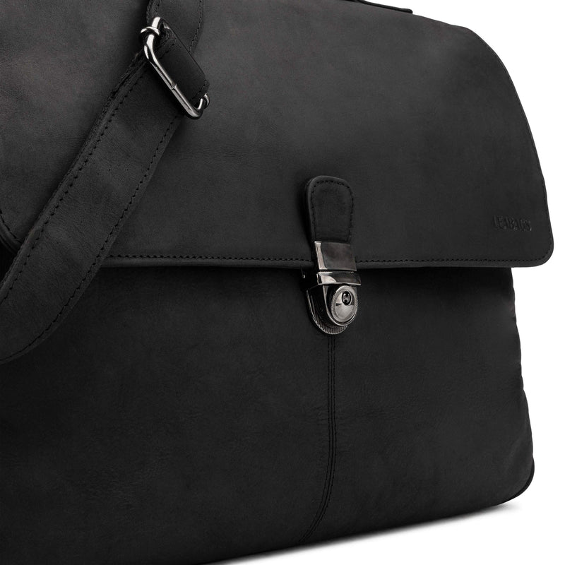 LEABAGS Leder Aktentasche Herren & Damen I Echtleder Laptoptasche bis 15 Zoll I Umhängetasche mit Schultergurt I Schultertasche I Messenger Bag I Arbeitstasche I Lehrertasche I Nature Schwarz