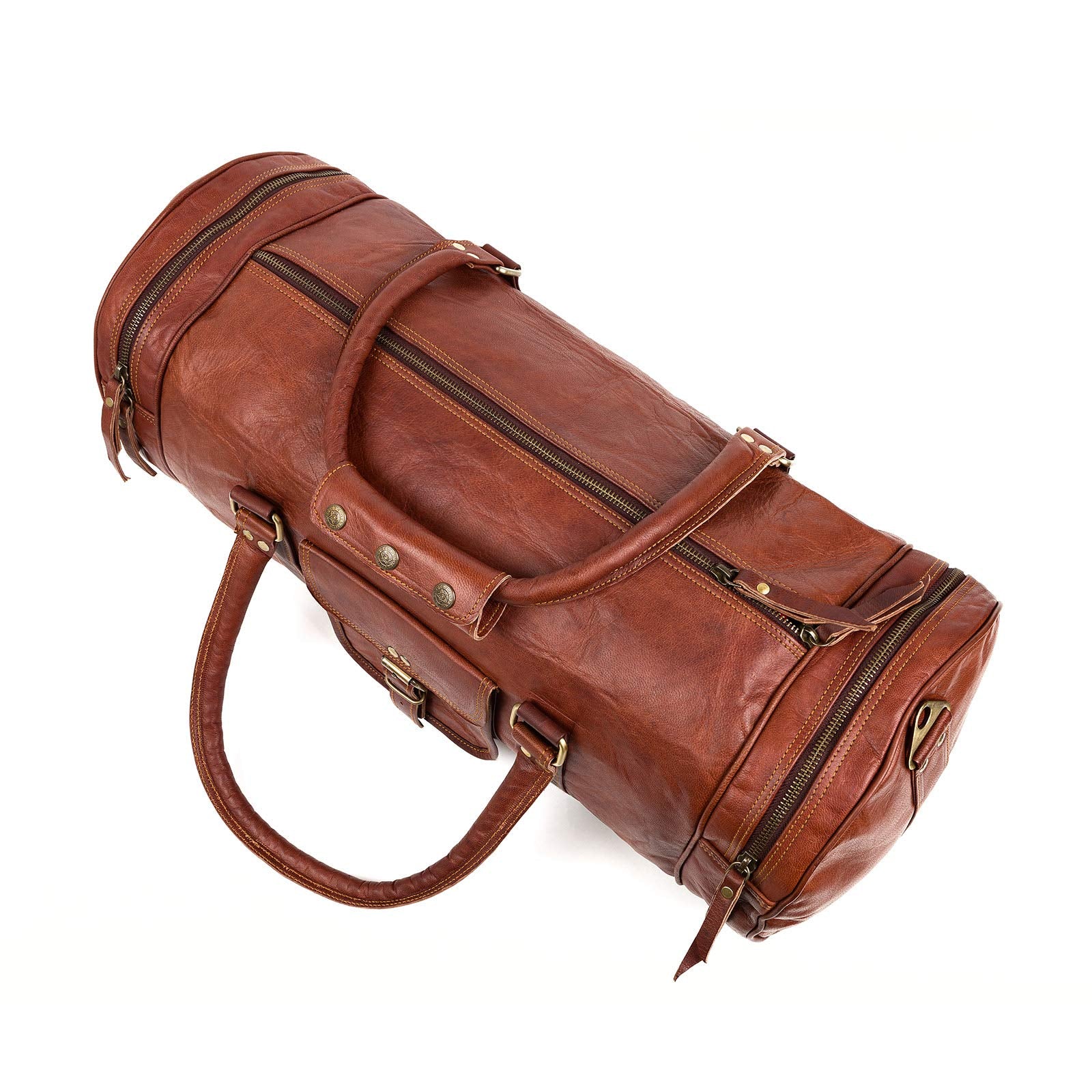 Leather Lane 'Marco Explorer' Reisetasche Echtes Leder Weekender Vintage Retro Sporttasche 56 cm 35 Liter Duffle Bag für Damen und Herren Schultertasche Naturleder Braun L