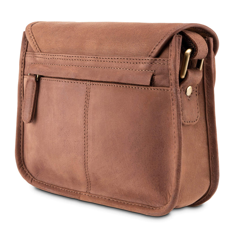 Leabags Leder Handtasche Damen I Premium Echtleder Umhängetasche I Damen Schultertasche I Damentasche I Tragetasche für Arbeit Uni Schule Freizeit I Größe M (21 x 16 x 6 cm) I Nature Dunkelbraun