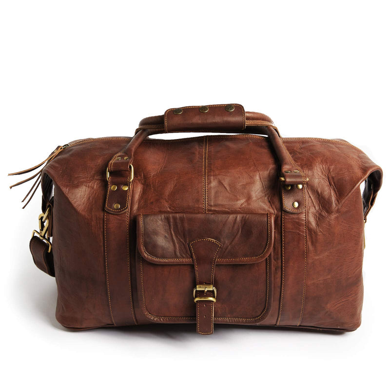 Leabags Leder Weekender Damen & Herren I Echtleder Premium Reisetasche I 30 l Sporttasche I Duffle Travel Gym Bag I Sporttasche I Trainingstasche I Tasche Flugzeug I groß I Vintage Cognac