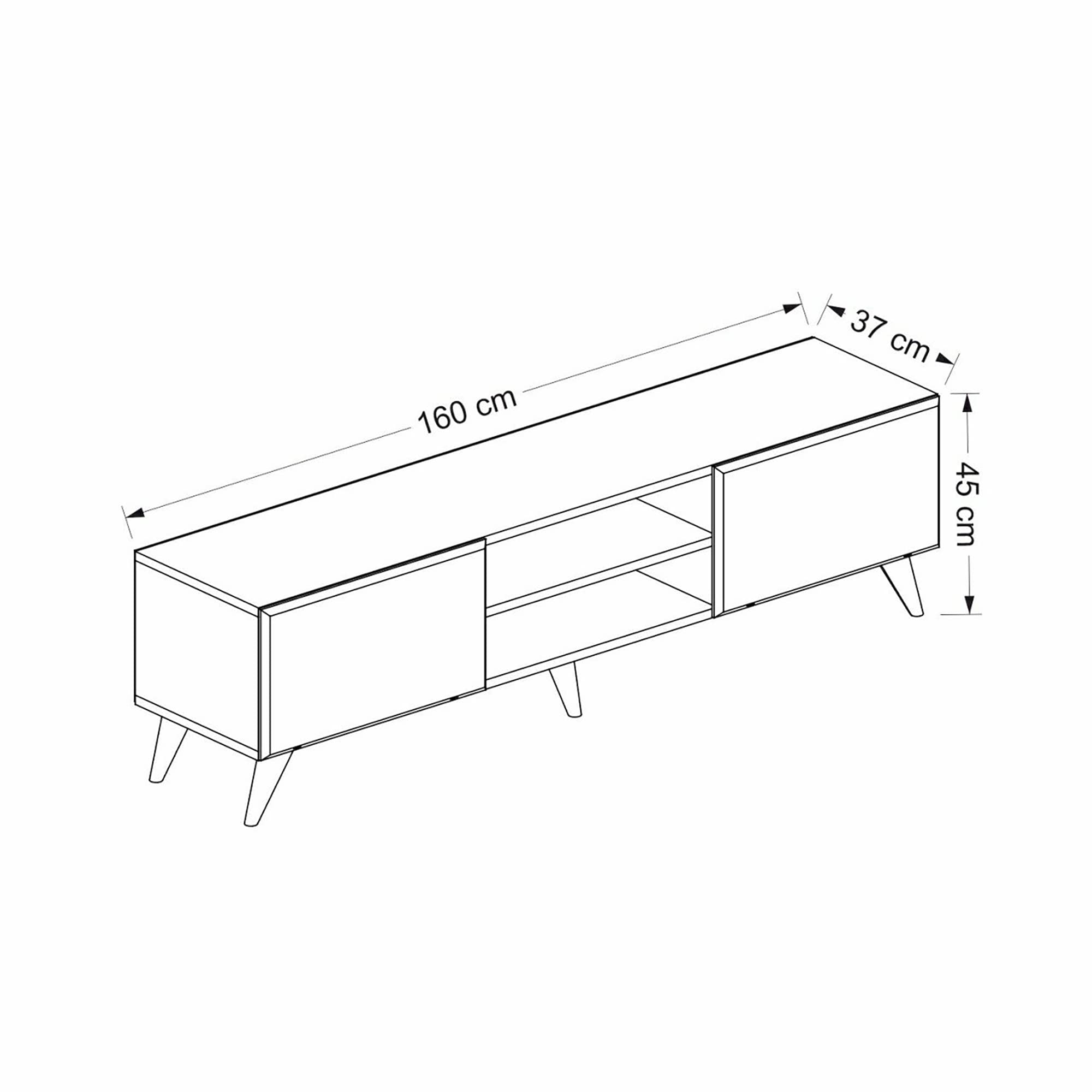 [en.casa] TV Schrank Grindsted Lowboard mit 2 Fächern Fernsehtisch mit Stauraum Wohnzimmer Eiche-Optik Anthrazit TV Board