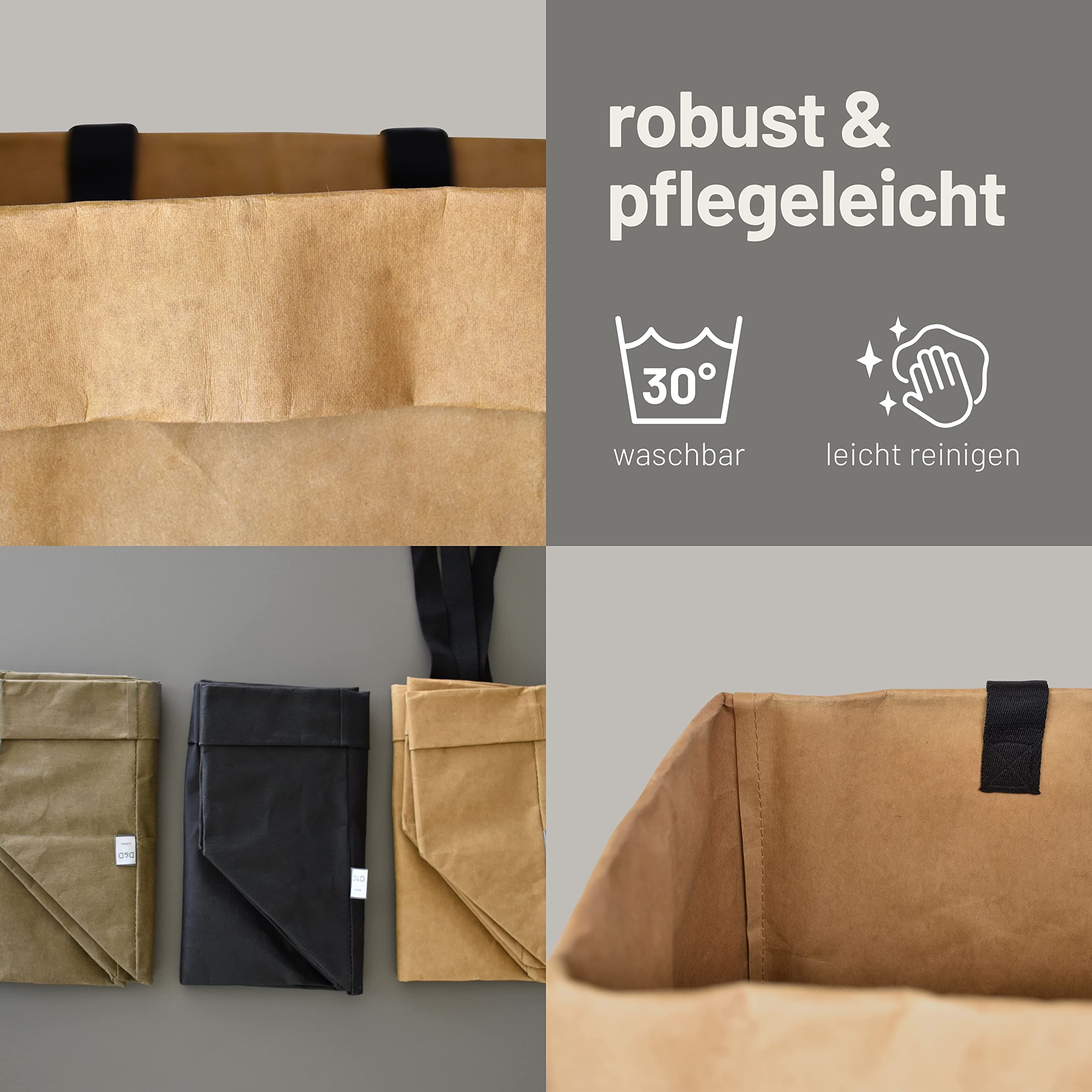 D&D Living® Umweltfreundliche Einkaufstasche aus Zellostan - faltbar, groß, stabil - Praktisch als Einkaufskorb, Tragetasche oder Holzkorb (40 Liter) (Braun)