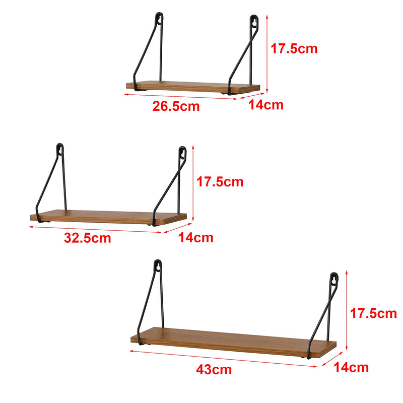 [en.casa] Wandregal Randers 3tlg. Verschiedene Größen Hängeregal Wandboard Schweberegal Rahmen aus Eisen max. 10 kg Dunkler Holzton