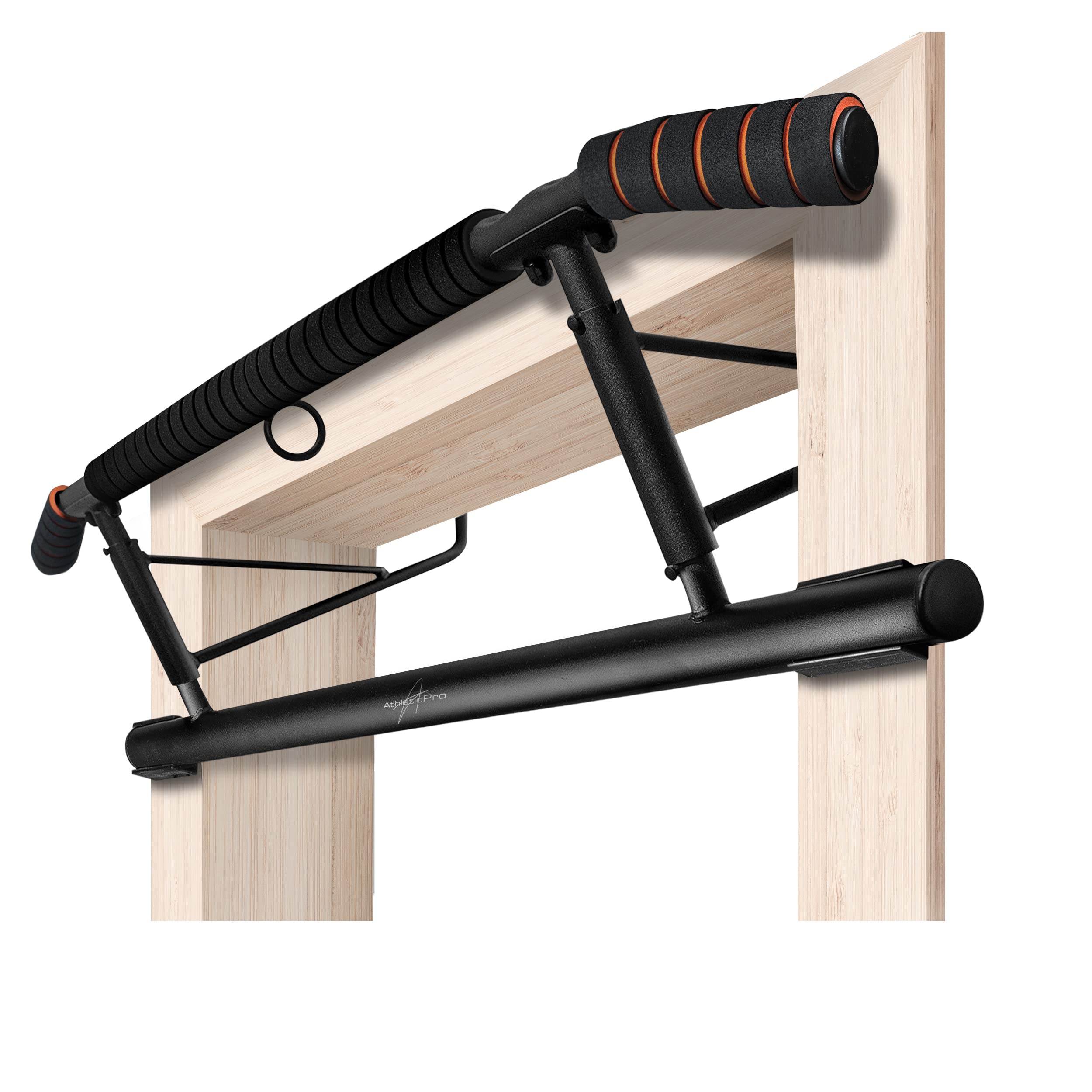 AthleticPro - Klimmzugstange Türrahmen -Wandmontage- Stark belastbare Pull up bar [bis 200 KG]- Türreck ohne Aufbau - 20 cm höher im Rahmen - Auch für Dips&Push Ups