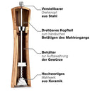 Wolfgangs Salz und Pfeffermühle Groß aus Holz - Edles Gewürzmühlen Set mit Keramikmahlwerk für jede Mahlgröße - Pfeffer und Salzmühle Holz - Pfeffer Mühle mit Extra Untersetzer + Löffel