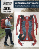 Terra Peak Wanderrucksack 40L Herren Damen Flex 40 rot - Outdoor Tages-rucksack zum wandern - Daypack leicht wasserdicht Sport-aktivitäten - ergonomischer Rucksack mit abnehmbarem Hüftgurt Erwachsene