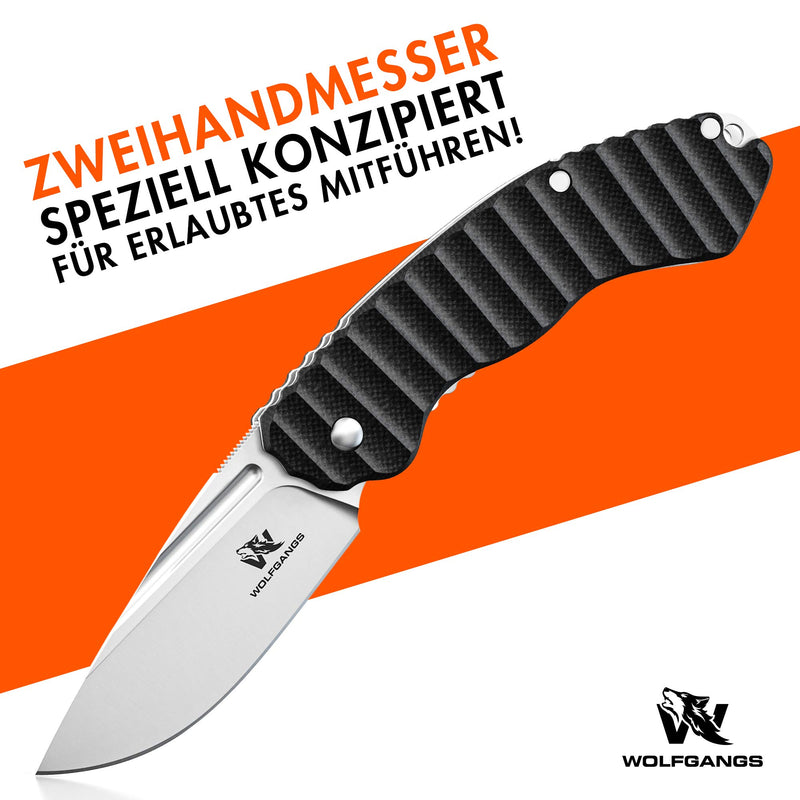 Wolfgangs GLADIO Zweihandmesser Klappmesser aus feinstem D2 Stahl - Legales Taschenmesser Klappmesser - Rebustes Outdoor Messer Survival - Klappmesser Outdoor inkl. Kydex Holster (Silber)