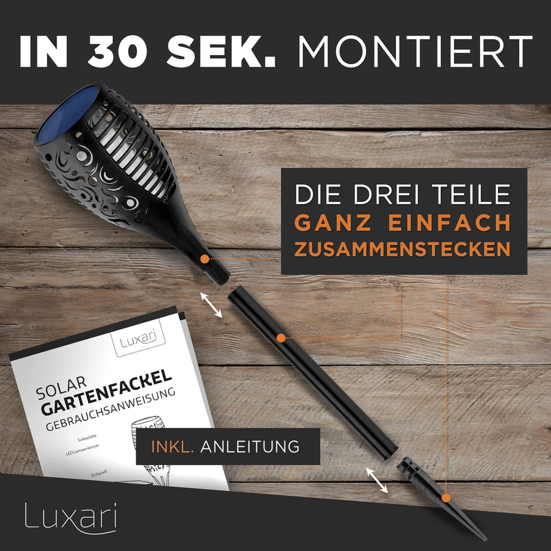 Luxari Gartenfackel Solar − 4x Realistisches Solar Fackeln für außen flackernd − Wasserdichte Solar Gartenleuchte − Automatische Solarlampen für außen Garten - Solar Gartenfackel Solarleuchten Garten