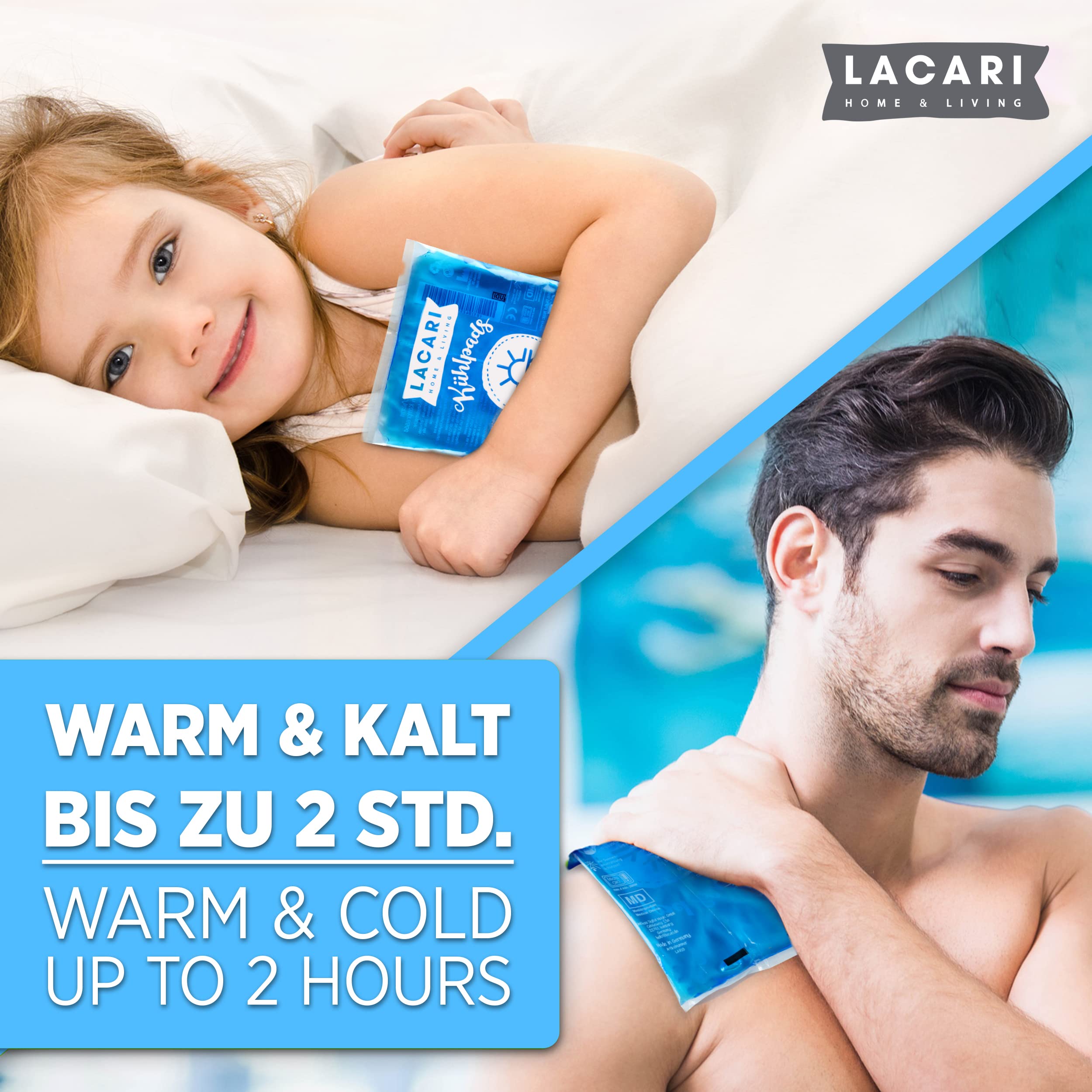 Kühlpads | 4x Kühlpack TÜV Geprüft | Lacari ORIGINAL Kalt Warm Kompresse | Kühlkissen & Coolpack in 2 Größen | Kühlkompresse für Erste Hilfe | Kühlpad und Kühlakku Gel | Kühlpads Gel