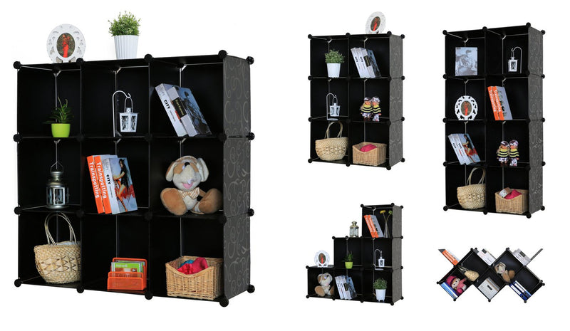 Kronenburg Regalsystem Badregal Steckregal Schrank Regal Kleiderschrank Garderobe - 112 x 112 x 37 cm - Schwarz Dekor