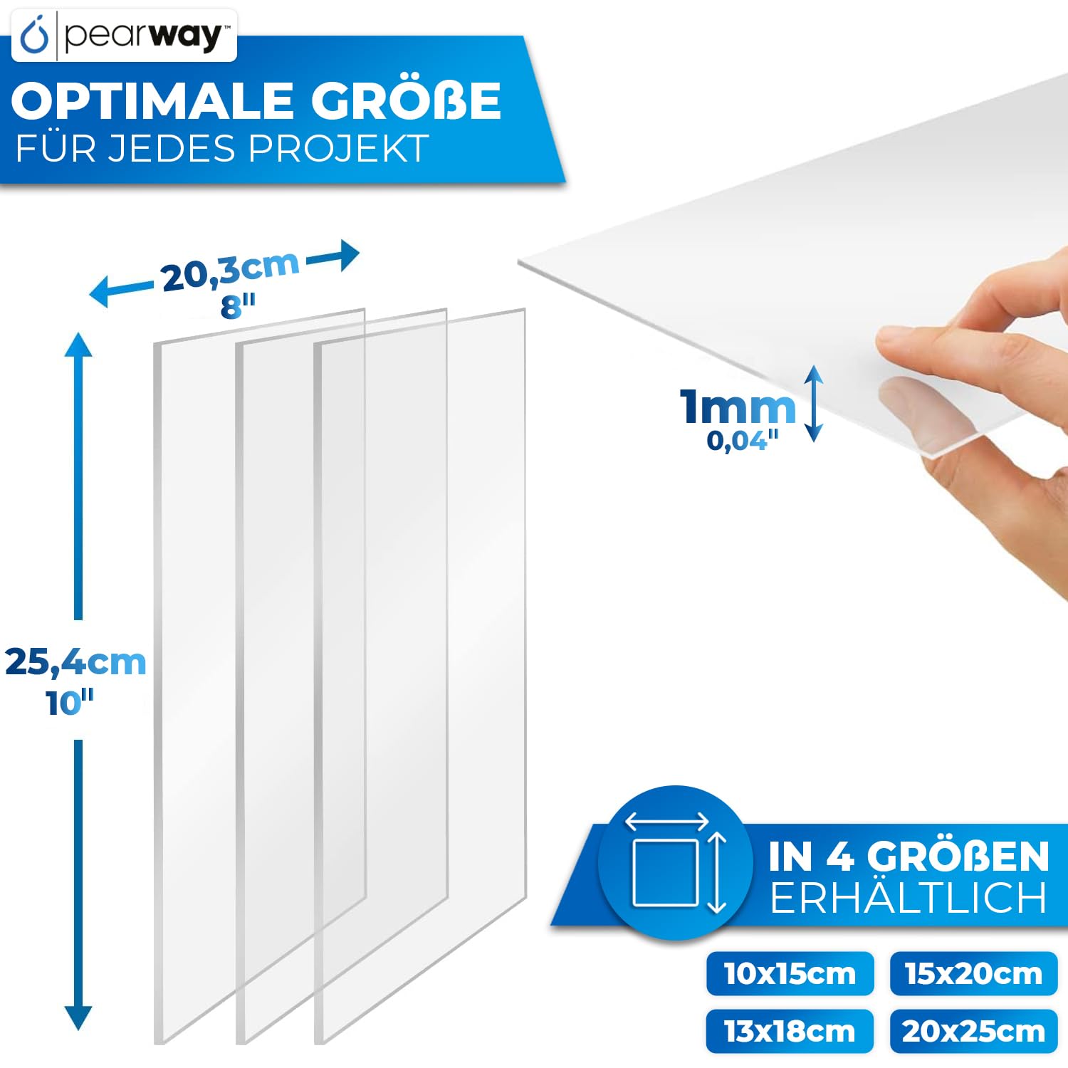 PEARWAY™ Profi Set ultra klare Acrylglas Platten [10er Set] I 20x25cm (8x10 Zoll) I transparente Acrylglas Platte I Glas zum Bemalen I Plexiglas 1mm I ideal für Modellbau oder Tischaufsteller