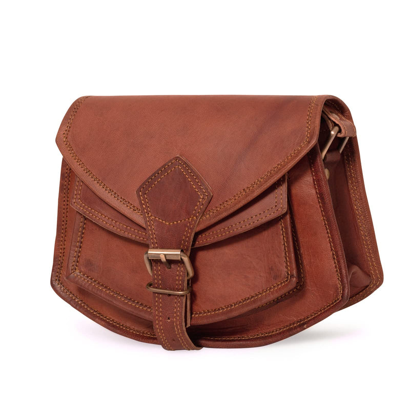 Leather Lane 'Frederica' Handtasche Echtes Leder Vintage Schultertasche für Damen Retro Design Ledertasche Umhängetasche Naturleder Braun M