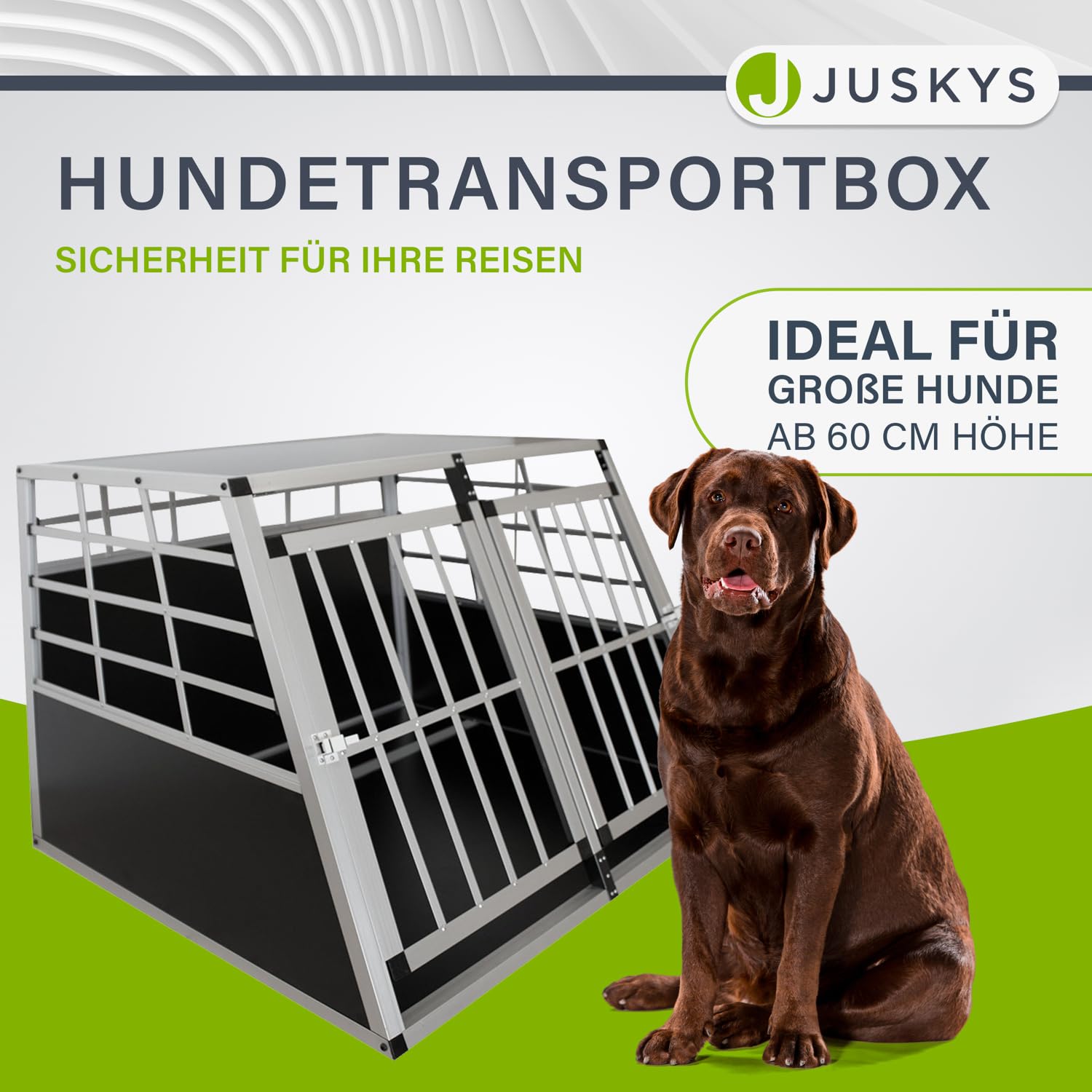 Juskys Alu Hundetransportbox XL - 96 × 91 × 70 cm — Auto Hundebox robust & pflegeleicht — 2 Gittertüren verschließbar - Reisebox für Hunde