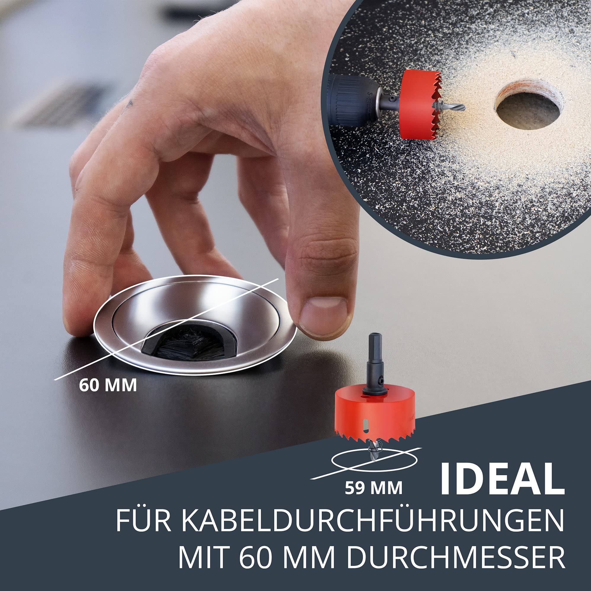 BAURIX® Bi-Metall-Lochsäge [59mm] I Ultimative Bohrkrone für Trockenbau, Holz, Steckdose I Bi-Metall Lochbohrer für Metall, Holz, PVC und Kunststoffe