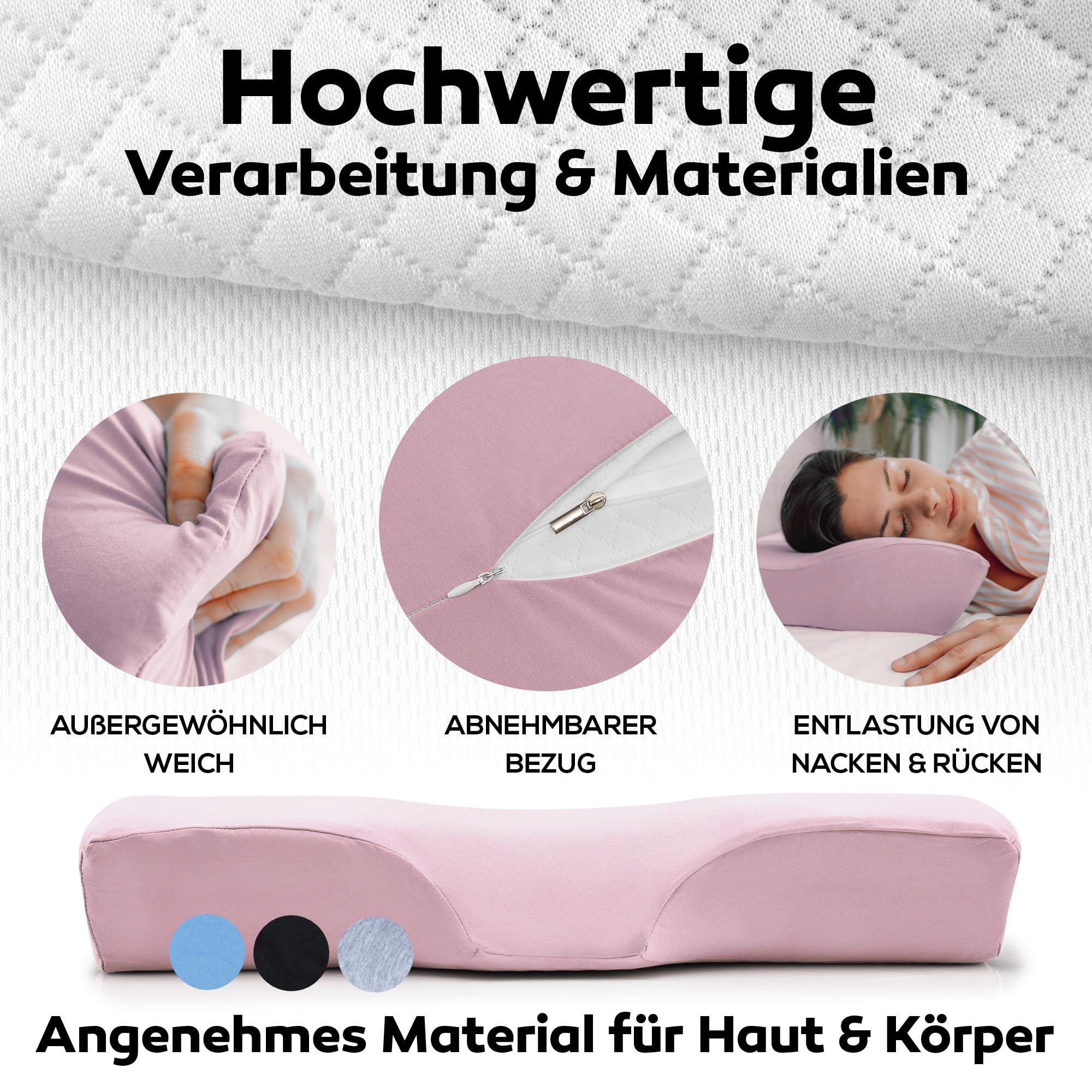 Schlafimpuls Ergonomisches Kopfkissen Nackenstützkissen | Orthopädisches Kopfkissen & Nackenkissen [Memory Foam] Seitenschläfer - mit extra Bezug - Farbe wählbar (Rosa)