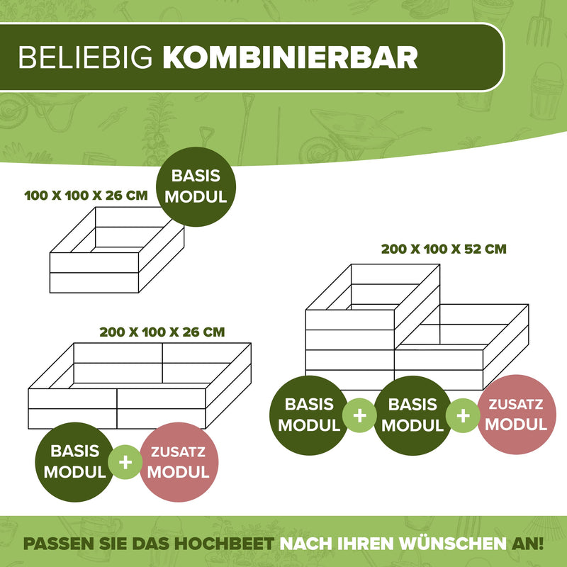 ROODZ Hochbeet Holz - Erweiterung - Modulares Hochbeet zum Stecken - Individuelles Premium Holzhochbeet mit 4 Brettern - Witterungsbeständiges Kräuterbeet aus Douglasienholz - Bestellen Sie jetzt!