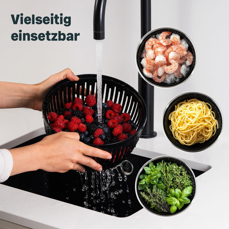 SILBERTHAL Salatschleuder Edelstahl mit Deckel 4,5l groß & rutschfestem Boden - Salad Spinner mit Kurbelantrieb & Stopptaste - BPA-frei & Spülmaschinenfest