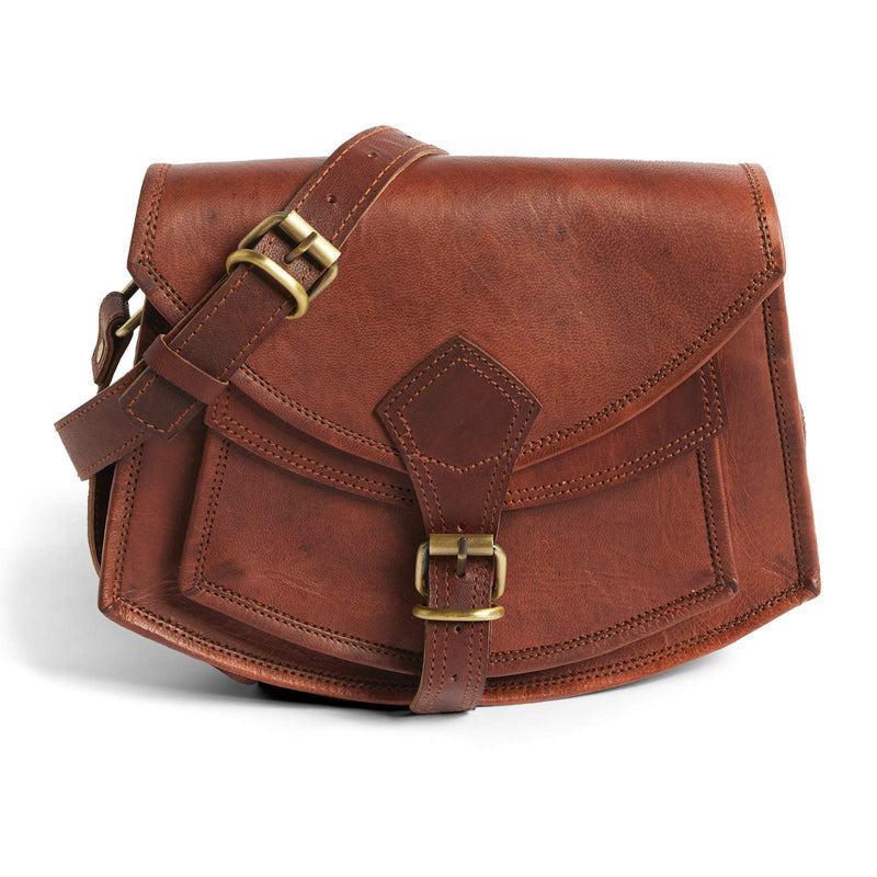 Leabags Leder Handtasche Damen I Premium Echtleder Umhängetasche I Damen Schultertasche I Damentasche I Tragetasche für Arbeit Uni Schule Freizeit I Größe L (25 x 22 x 7 cm) I Vintage Cognac