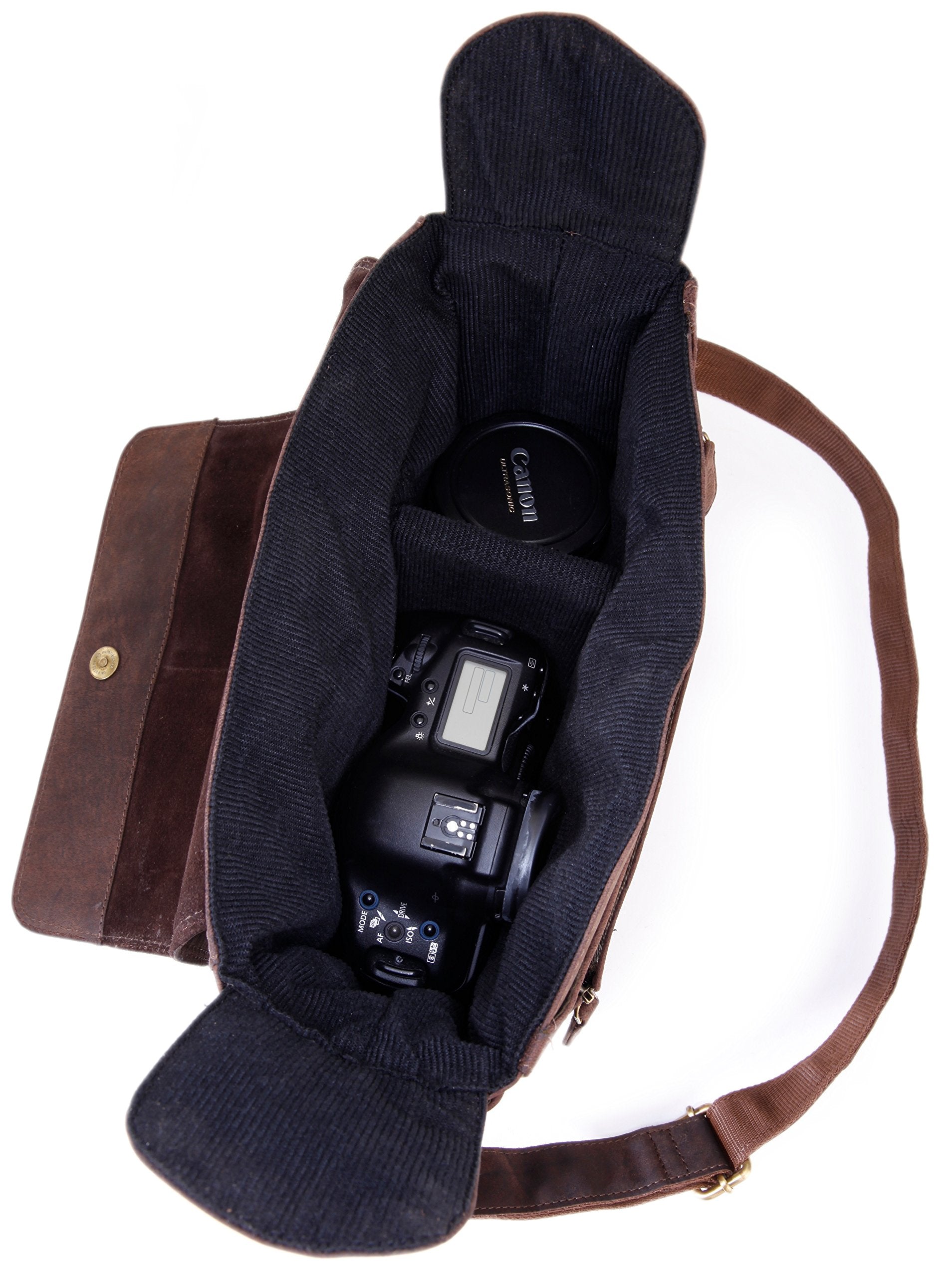 LEABAGS Leder Umhängetasche Damen & Herren I Fotografen Tasche I Echtleder Premium Kameratasche I Elegante Tasche für Frauen & Männer I Kamerakoffer I Ledertasche I Nature Dunkelbraun