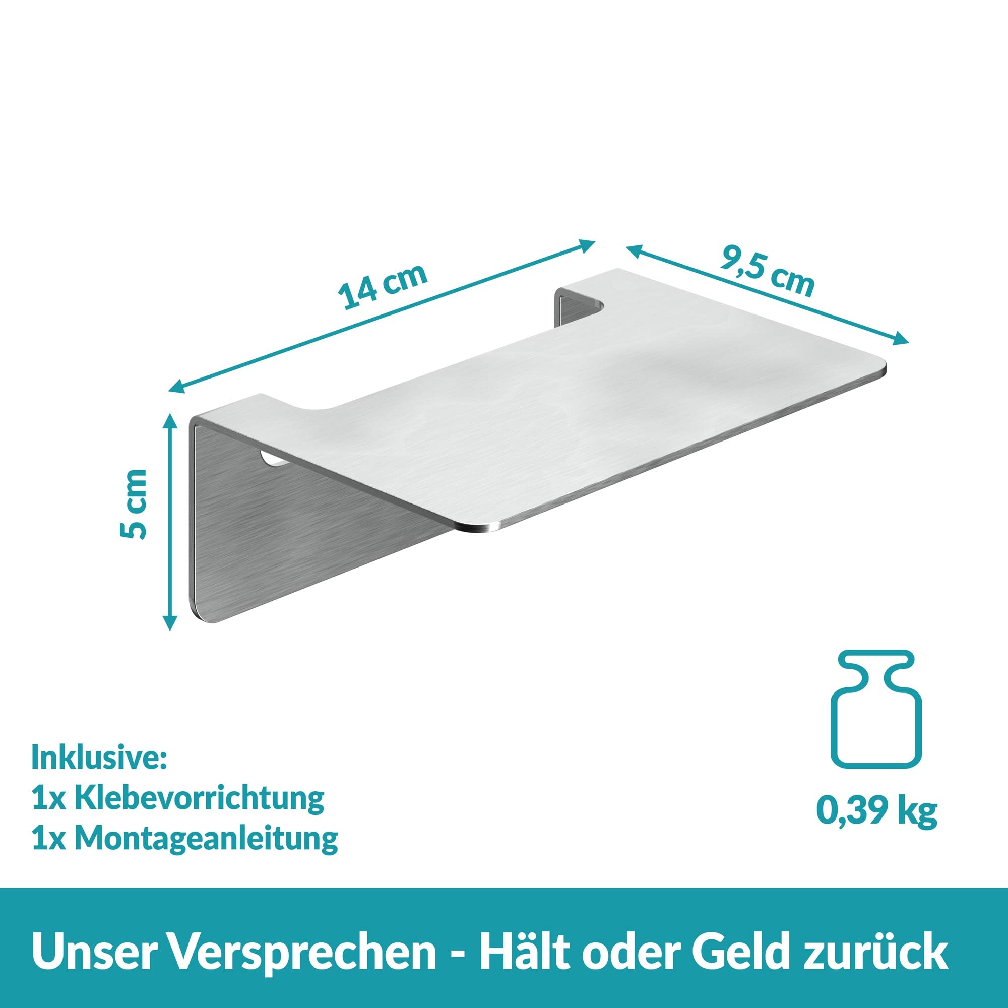 WEISSENSTEIN Badablage ohne Bohren aus Edelstahl - Selbstklebende Ablage fürs Bad - 14 x 9,5 x 5 cm