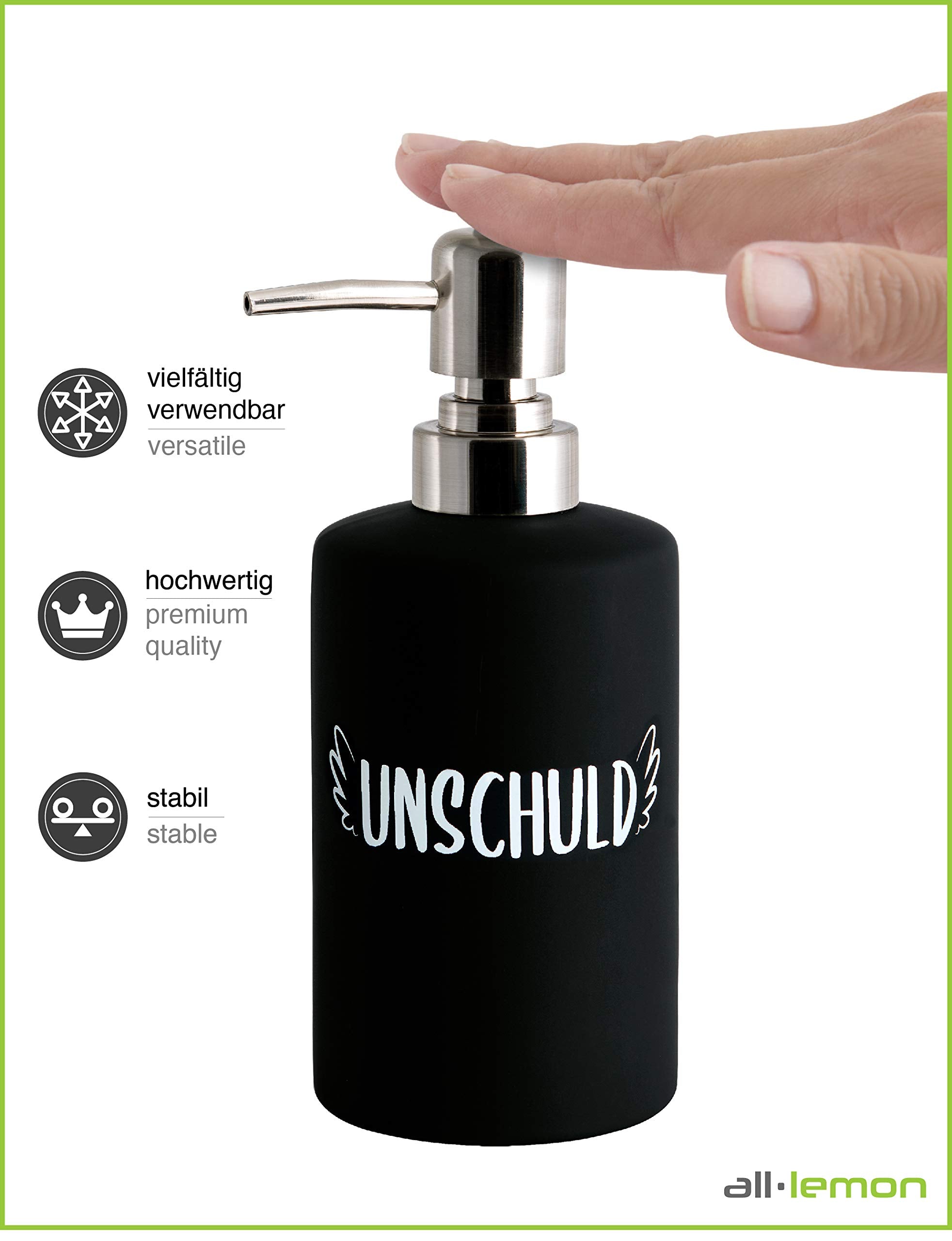 Seifenspender Schwarz Matt Keramik 360ml | Flüssigseifen-Spender Soap Dispenser Handseifenspender Seifendosierer Seife Spülmittel Lotion Pumpspender nachfüllbar | Küche Bad Badezimmer Dusche Büro