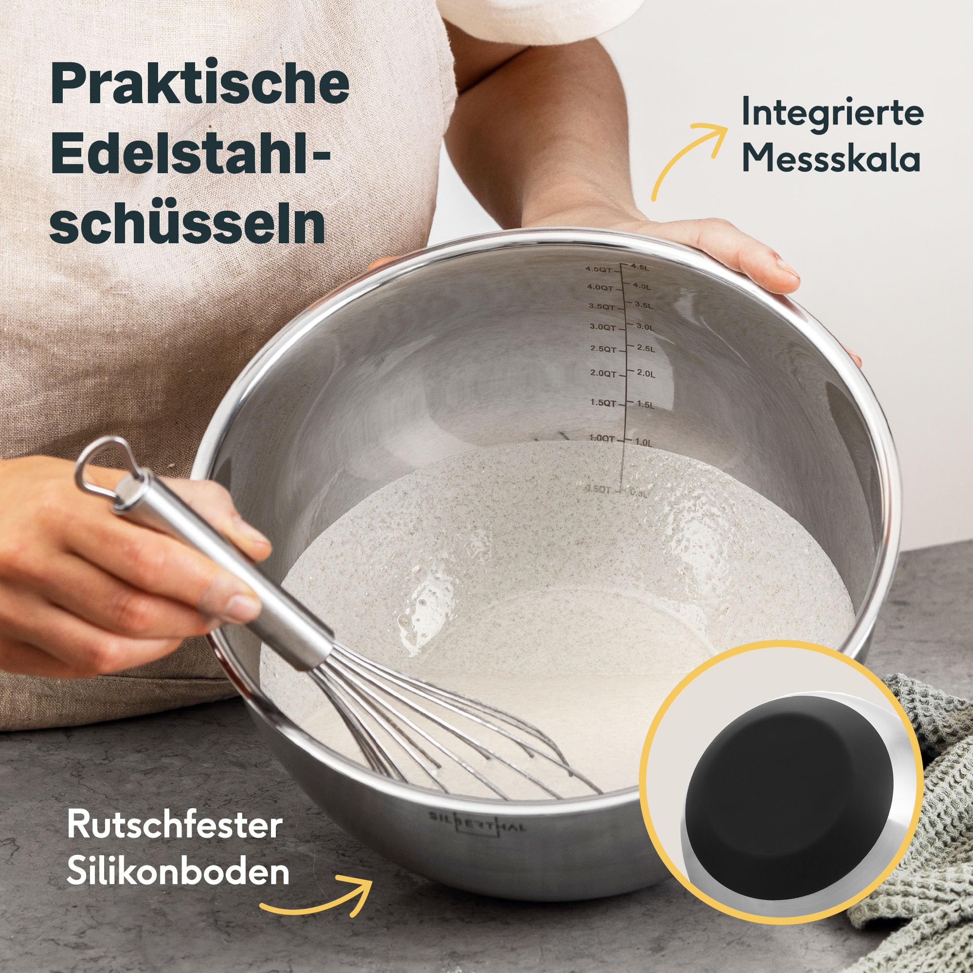 SILBERTHAL Edelstahl Schüssel Set mit Deckel - 3 Stück - Schüsseln zum Servieren, Kochen, Backen, Aufbewahren