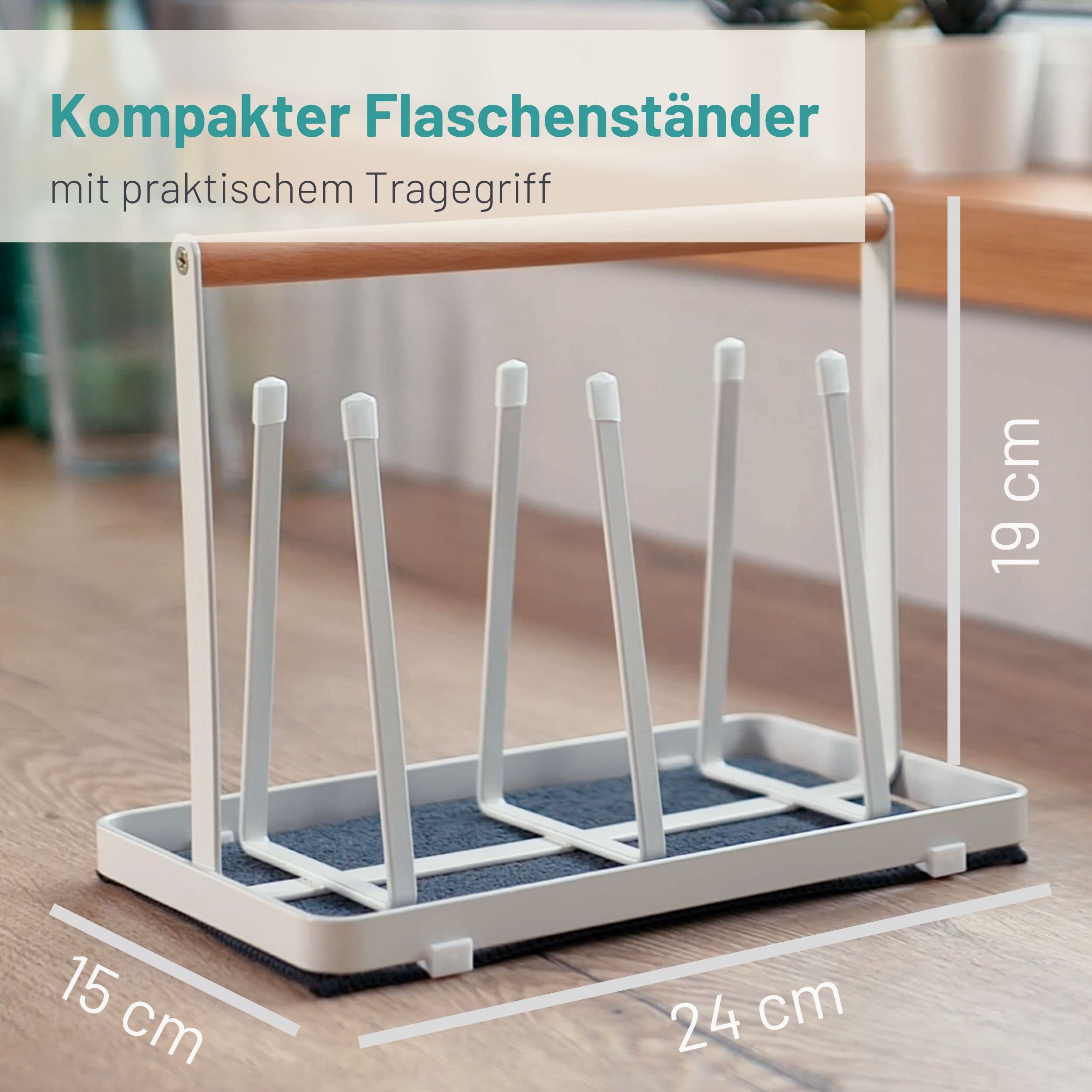 D&D Living® All-in-One Flaschenhalter für SodaStream - Abtropfgestell für Flaschen Aller Art: Duo/Crystal/Easy, Trink- und Babyflaschen - Universal-Trockenständer (Metall, Weiß)