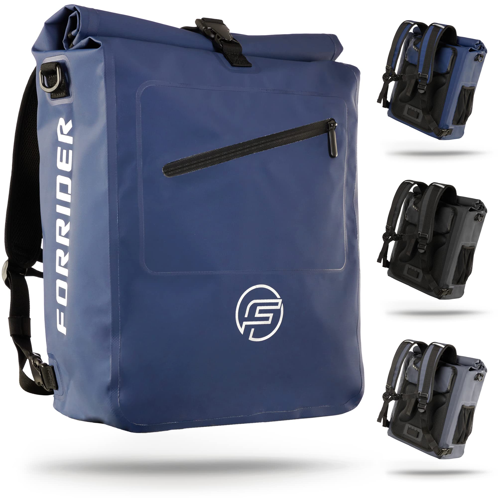 Forrider 3in1 Fahrradtasche für Gepäckträger mit Rucksack Wasserdicht 27L I Gepäckträgertasche Reflektierend I Sattel Tasche fürs Fahrrad (Blue)