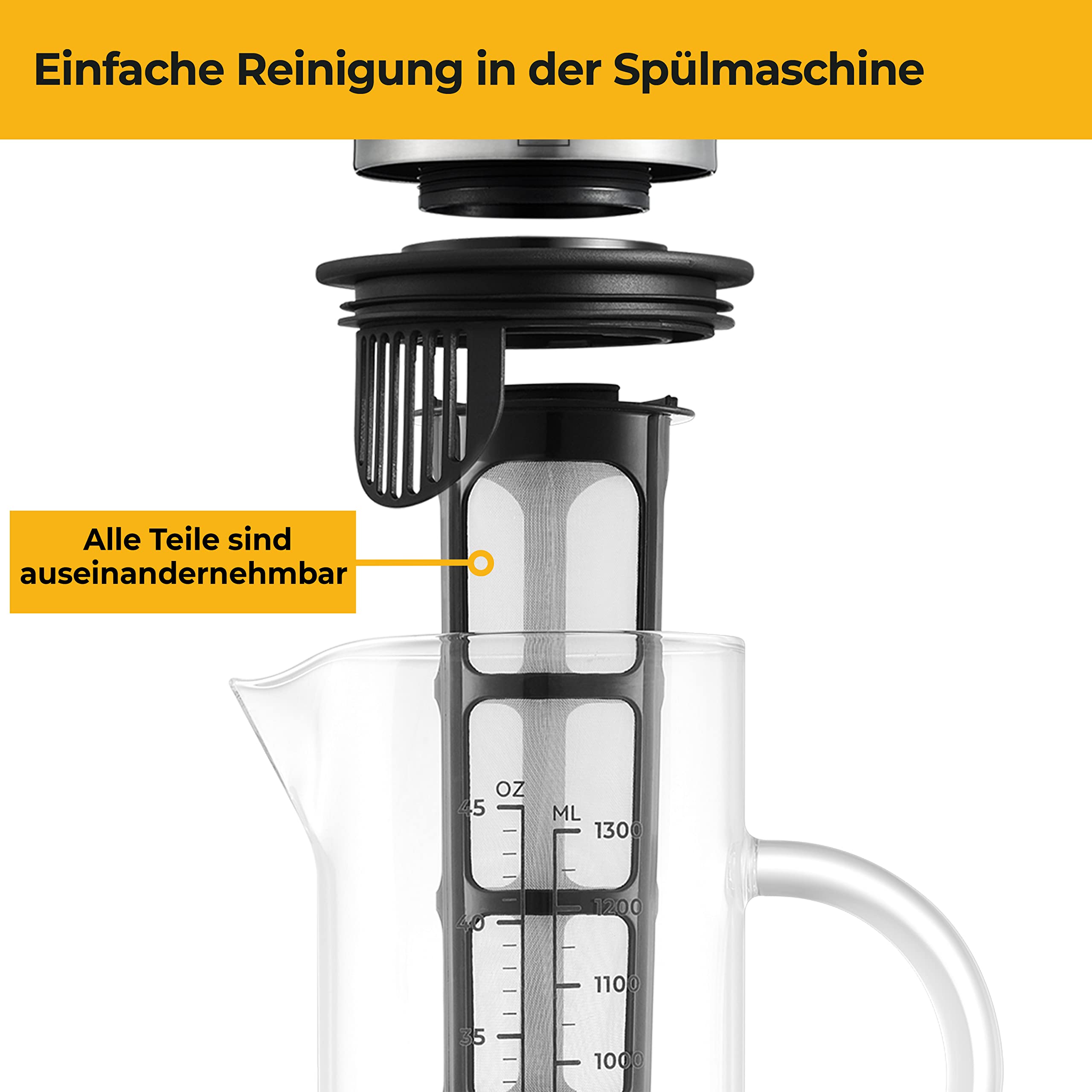 SILBERTHAL Kaffeebereiter Glas 1.3l - Cold Brew Coffee Maker mit Filter für kaltgebrühten Kaffee oder Eistee