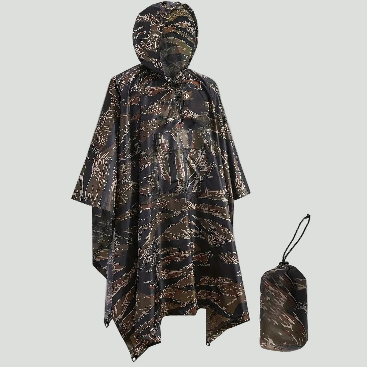 Camouflage-Regenponcho mit Kapuze – wasserabweisend