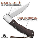 Wolfgangs VIRUM Zweihand-Klappmesser - Ein echter Gentlemen Folder mit hochwertigem Ebenholz Griff - Taschenmesser Holzgriff - Edles Survival Outdoor Messer - Zweihandmesser inkl. Echt-Leder Tasche