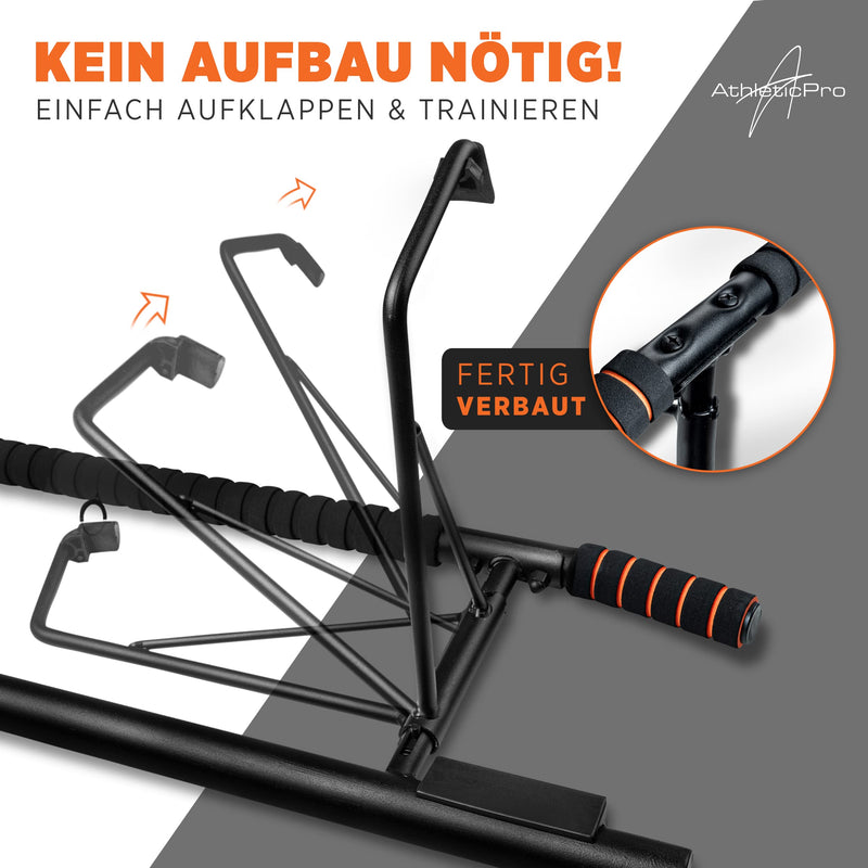 AthleticPro - Klimmzugstange Türrahmen -Wandmontage- Stark belastbare Pull up bar [bis 200 KG]- Türreck ohne Aufbau - 20 cm höher im Rahmen - Auch für Dips&Push Ups