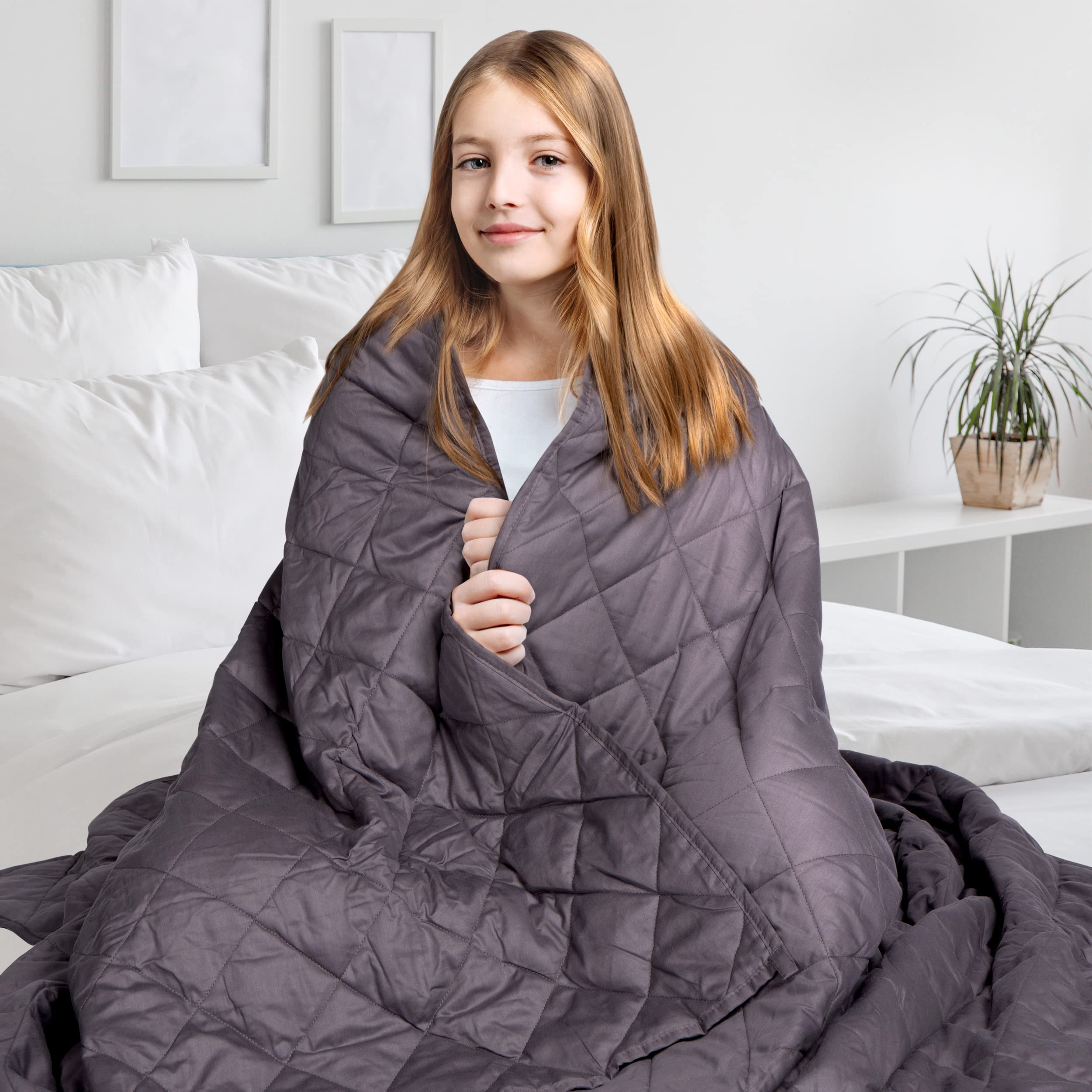 WELLAX Gewichtsdecke - Therapiedecke - 3,2kg, 104x152 cm - Weighted Blanket - 100% Baumwolle - Für Stressabbau & Angstzustände - Mit Tasche