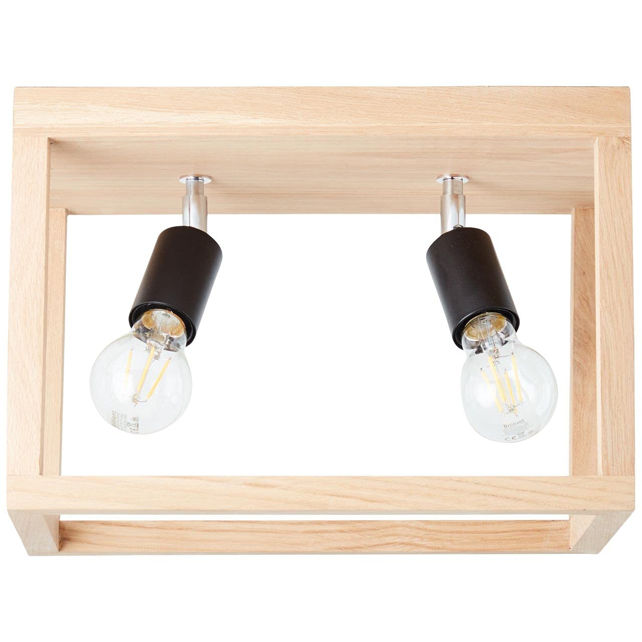 Brilliant Lampe, Nerea Deckenleuchte 2flg eiche geölt, Holz/Metall, 2x A60, E27, 15W,Normallampen (nicht enthalten)