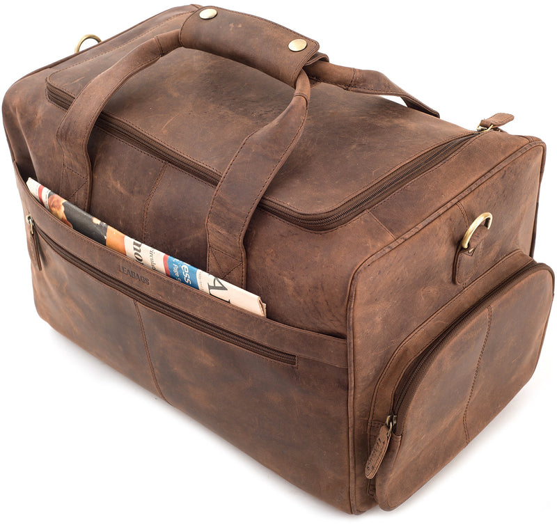 LEABAGS James Leder-Reisetasche I Weekender aus echtem Leder im Vintage Look I Ledertasche I Sporttasche I 60x30x30cm