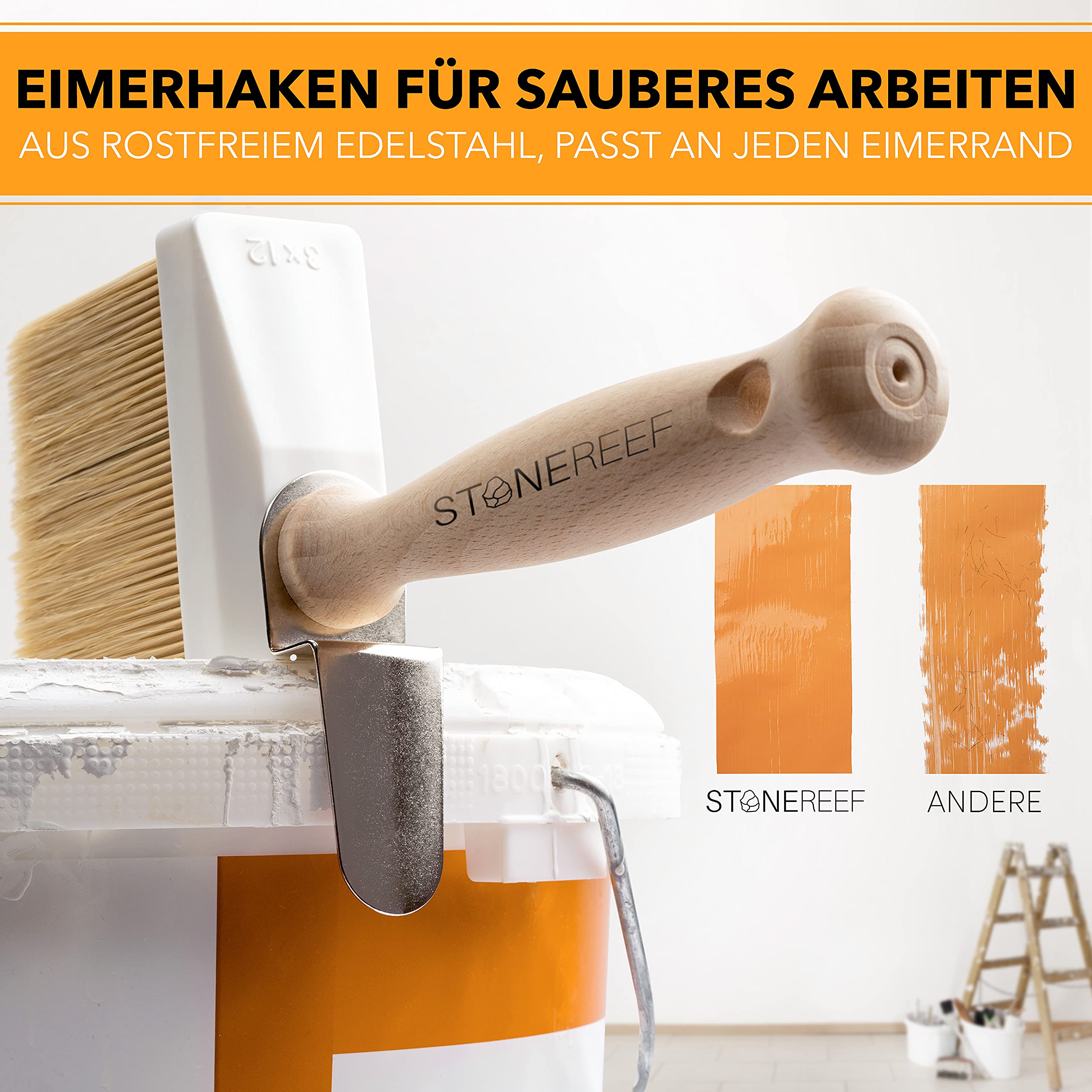 STONE REEF Flächenstreicher Premium [100% Made in Germany] Größe 120mm – Lasurpinsel für Holz außen, Quast, Tapezierbürste, Tapezierwerkzeug, Pinsel breit, Pinsel Holz streichen, Flachpinsel