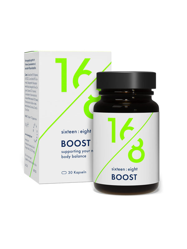 SIXTEEN:EIGHT® BOOST Fettstoffwechsel Kapseln speziell für Intervallfasten I Hochdosiert, Vegan, Premium Inhaltsstoffe I 30 Kapseln