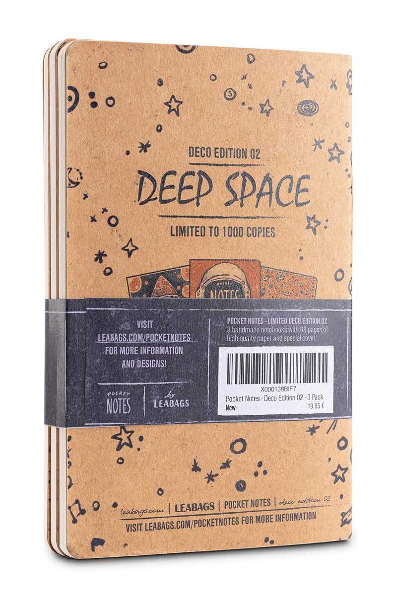 LEABAGS Pocket Notes Deco Edition Notizbücher 68 Seiten 9x14 cm - 3er Pack I Deep Space