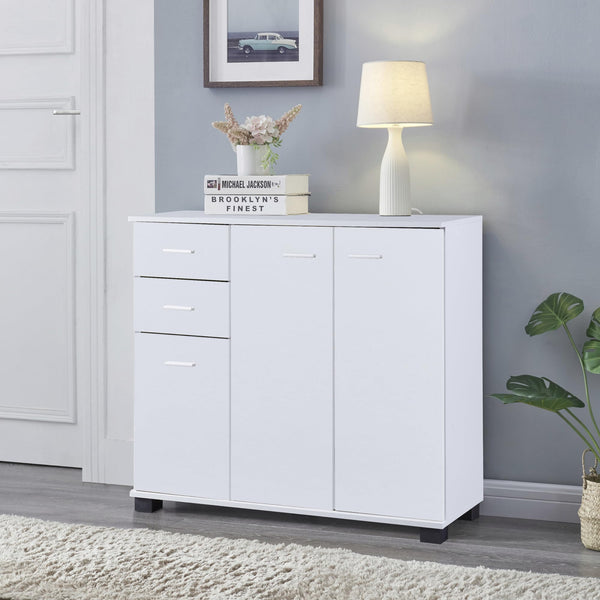 [en.casa] Sideboard Crimla Flurschrank Mehrzweckschrank Kommode mit 2 Schubladen Wonhzimmerschrank für Flur Wohnzimmer Schlafzimmer 76x80x28cm Weiß