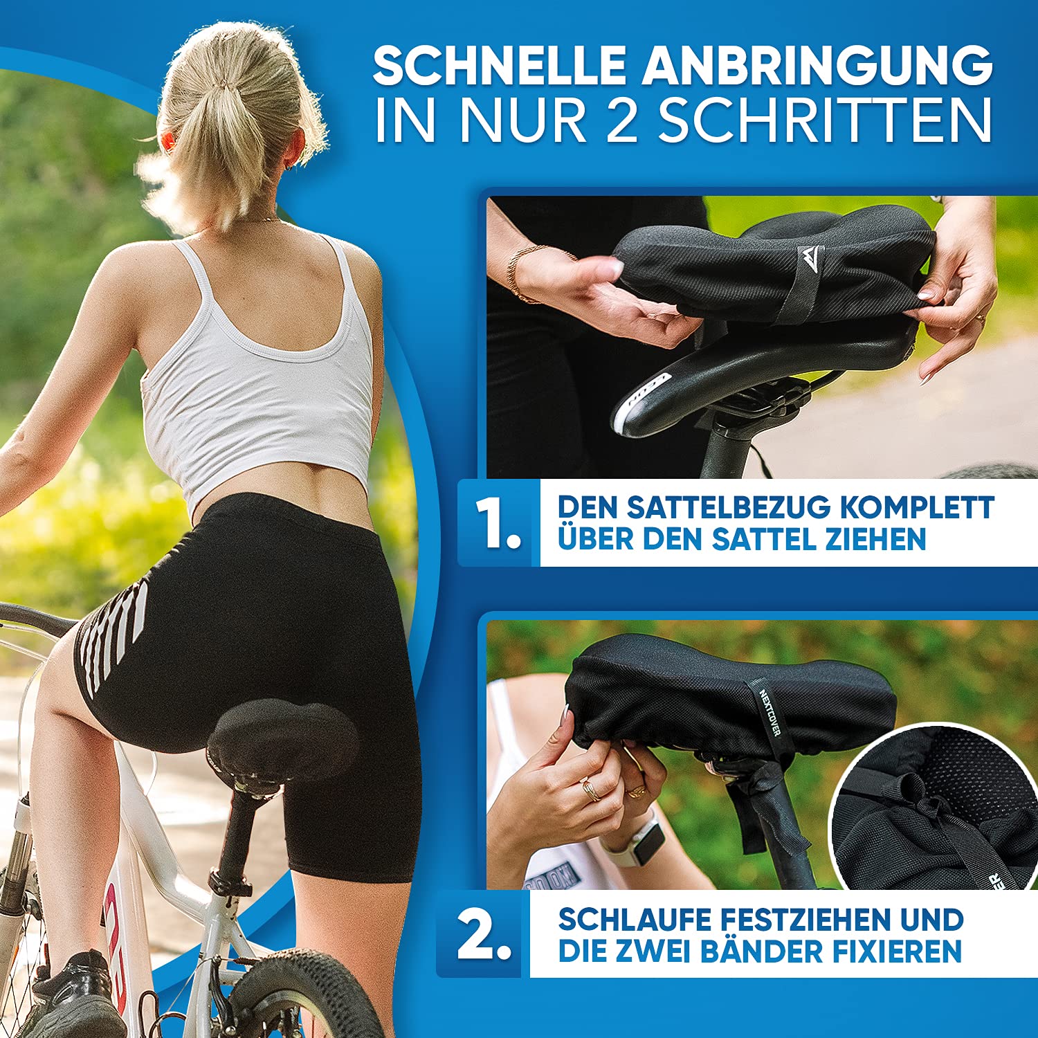 Nextcover NEU Universal Gel Sattelbezug Fahrrad inkl. Regenschutz [Memory-Foam] I Fahrradsattel Überzug mit mehrschichtigem Polster I Sattelschutz Fahrradsitz für Damen & Herren