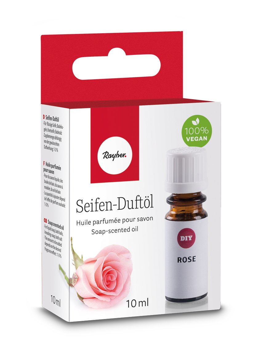 Rayher 34252000 Hobby Seifen Duftöl (100% vegan, in Glasflasche mit Kindersicherheitsverschluss, hautpflegende und wohltuende Wirkung) Rose, 10 ml