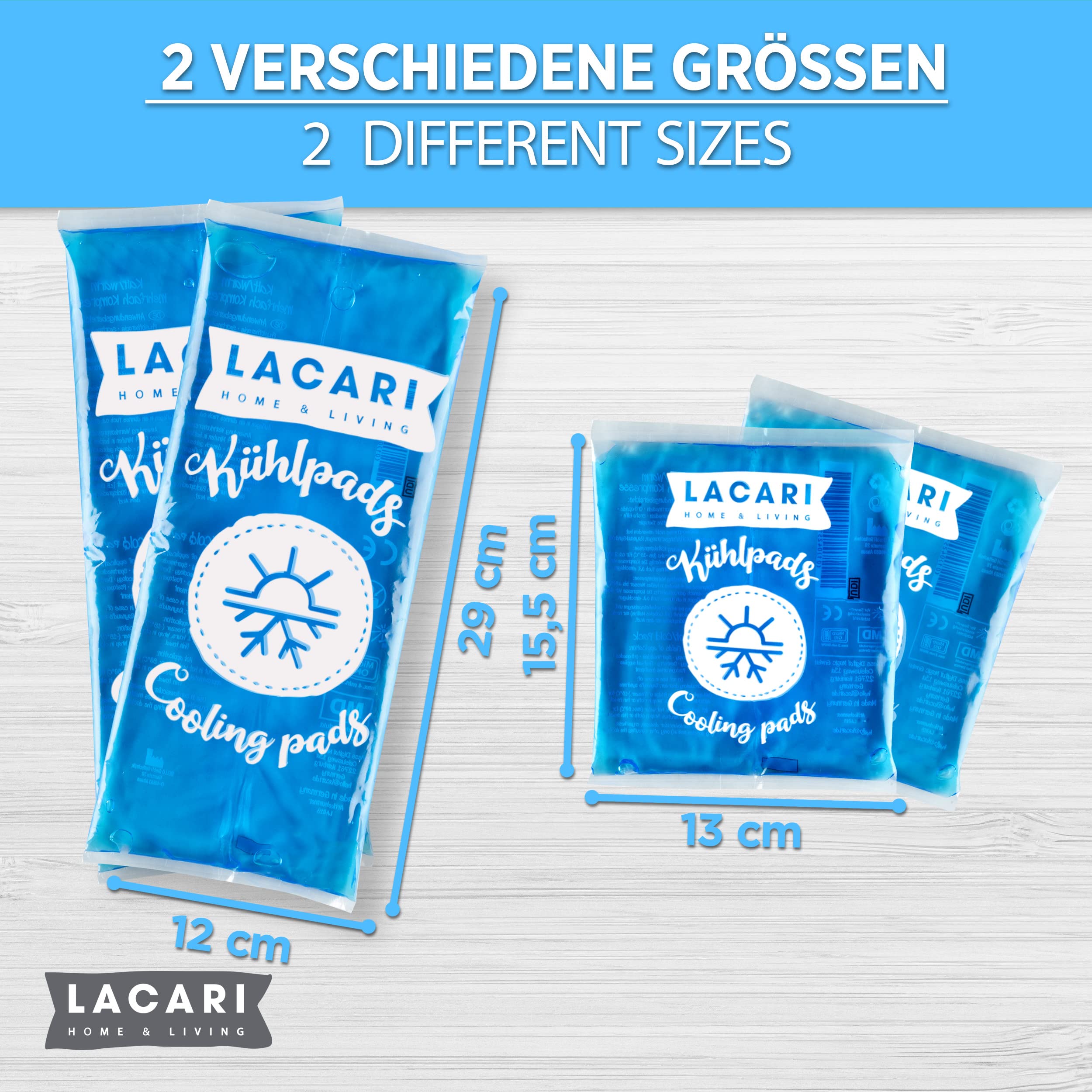 Kühlpads | 4x Kühlpack TÜV Geprüft | Lacari ORIGINAL Kalt Warm Kompresse | Kühlkissen & Coolpack in 2 Größen | Kühlkompresse für Erste Hilfe | Kühlpad und Kühlakku Gel | Kühlpads Gel