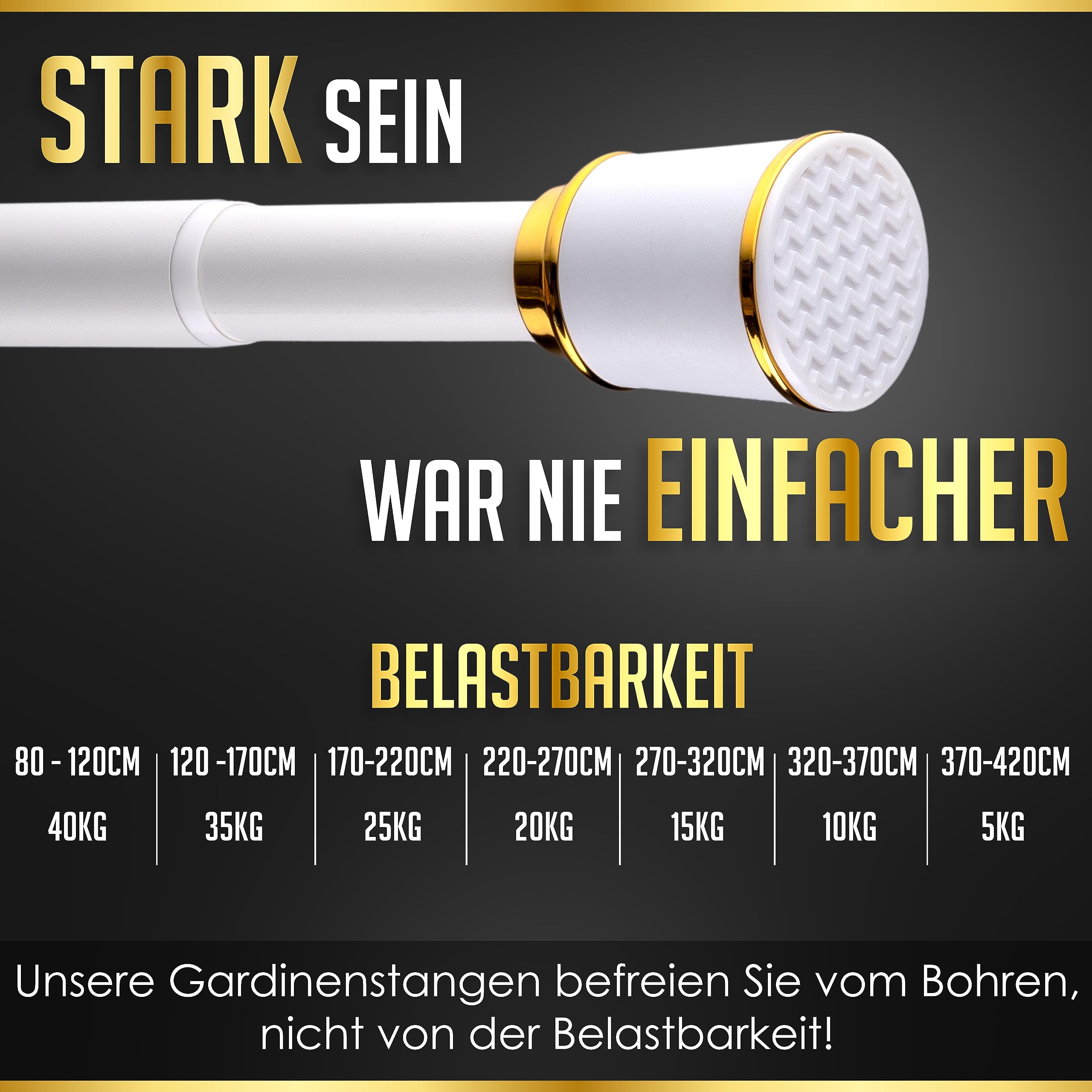 MEISENBERG Gardinenstange Ohne Bohren 87-120 cm Ø32mm, Weiß – Teleskopstange, Klemmstange Ausziehbar, Vorhangstange Zum Klemmen – Ideal für Vorhang & Gardinen