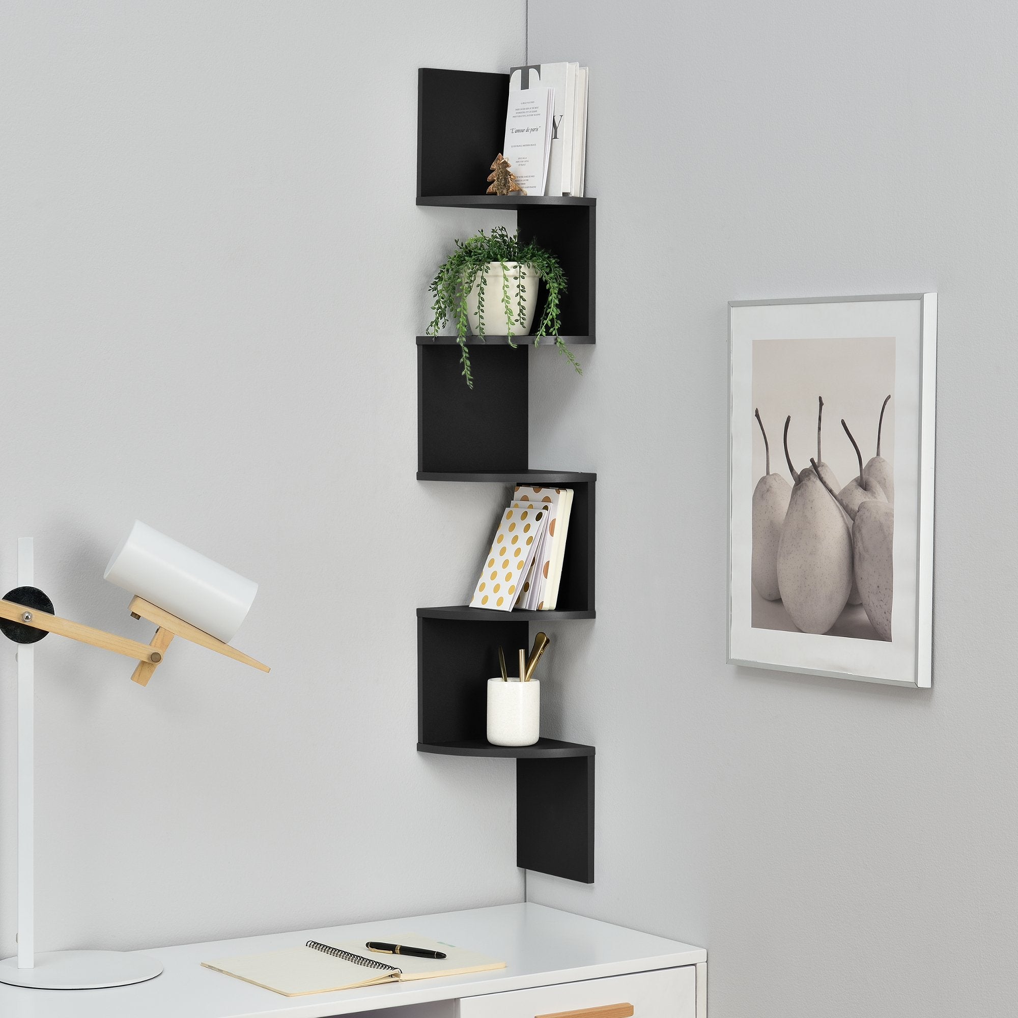 [en.casa] Stylisches Wandregal schwarz matt im Retro-Design