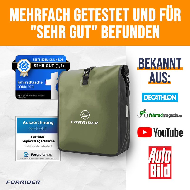 Forrider Fahrradtasche Wasserdicht für Gepäckträger [22L Volumen] mit Schultergurt | Gepäckträgertasche | Einzel | Fahrrad Tasche Packtasche hält an jedem Gepäckträger