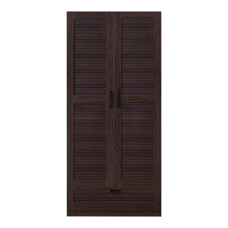 [en.casa] Kleiderschrank Finning 2-türig 176 x 80 x 52 cm MDF Garderobenschrank mit 1 Kleiderstange und 1 oberen Fach Walnuss