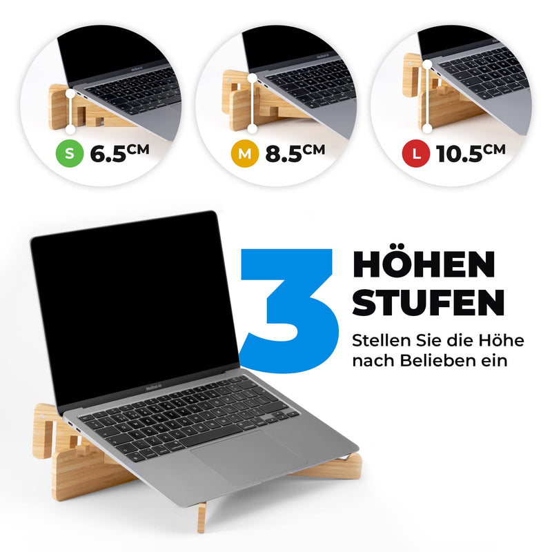 MateStand Laptop Ständer Holz - Bambus Höhenverstellbar bis 16 Zoll mit Non-Slip Pads | Ergonomischer Laptop Stand Laptopständer Notebook Ständer Halterung für Schreibtisch Reisen Remote