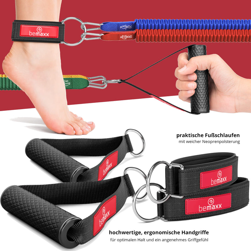 Resistance Widerstandsband Set Textil mit Trainings-eBook - Expander Tubes Bänder Band Stoff Fitnessbänder - Widerstandsbandset: 5 Griffe Türanker Fußschlaufen