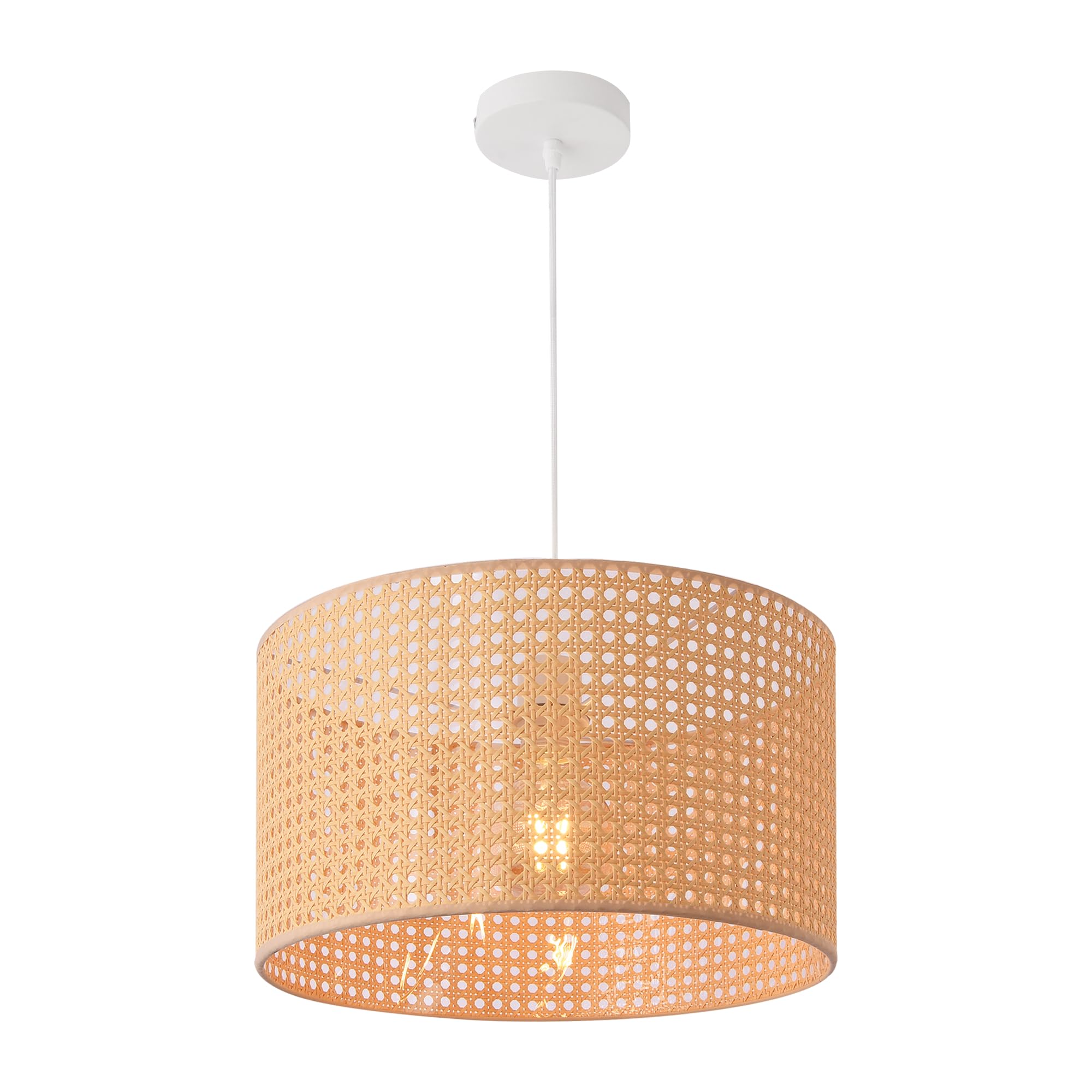 lux.pro Hängeleuchte Shrewsbury Boho Lampe 1-flammige Pendelleuchte Lampenschirm in Rattan-Optik E27 Höhenverstellbar für Wohnzimmer, Esszimmer Beige/Weiß