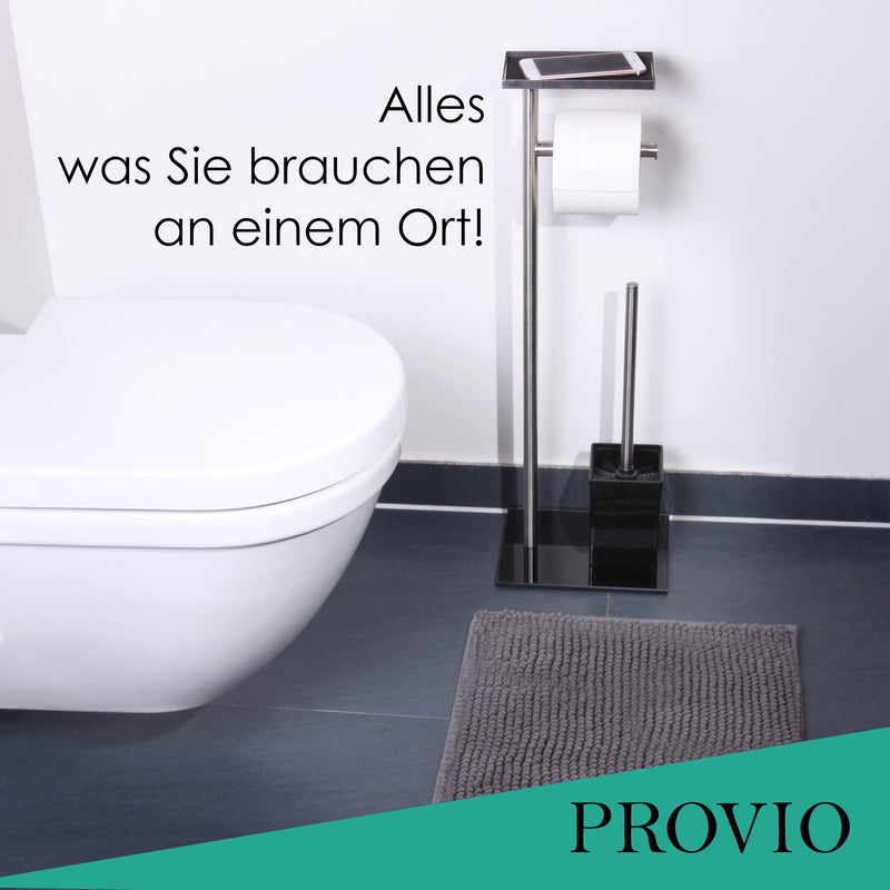 Toilettenpapierhalter stehend aus mattem edelstahl mit Ablage inkl. Klobürste - moderne Wc Garnitur in schwarz - Toilettenpapierständer Set, schwarz - Toilettenpapierständer für Ihr Gäste-WC